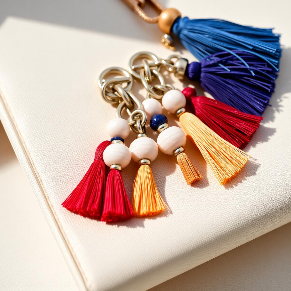 Detail of the clip hardware and colored tassels