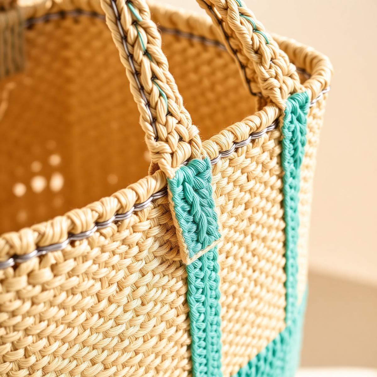Macro detail of the tote handle and weave
